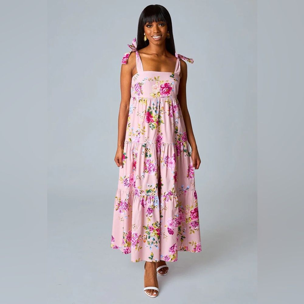 NWT BuddyLove Arlene Tie-Shoulder Maxi Dress - Blushing Floral | Size XS